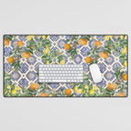 Sicilian Citrus, Mediterranean tiles, vintage lemons and orange fruit pattern Desk Mat Gallery Image 1