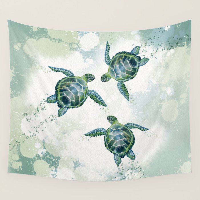 Swimming Together 3 - Sea Turtle  Wall Tapestry Gallery Image 4