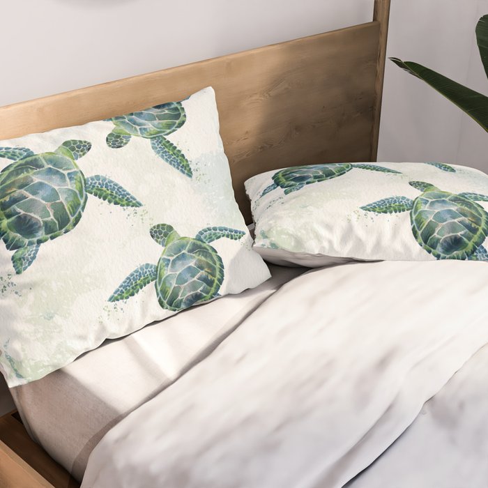 Swimming Together 3 - Sea Turtle  Pillow Sham Gallery Image 2
