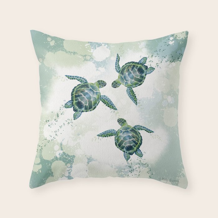 Swimming Together 3 - Sea Turtle  Throw Pillow Gallery Image 1