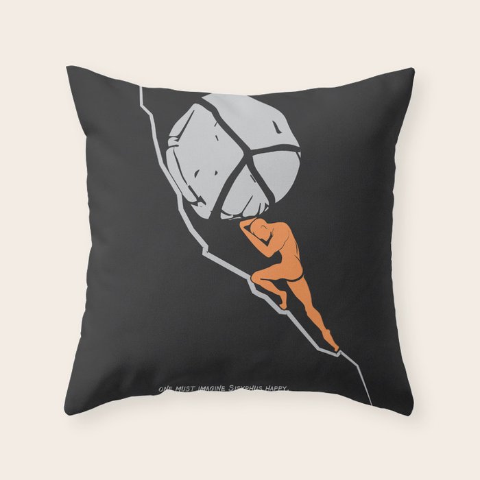 One Must Imagine Sisyphus Happy - Illustration - Albert Camus Quote Throw Pillow Gallery Image 1