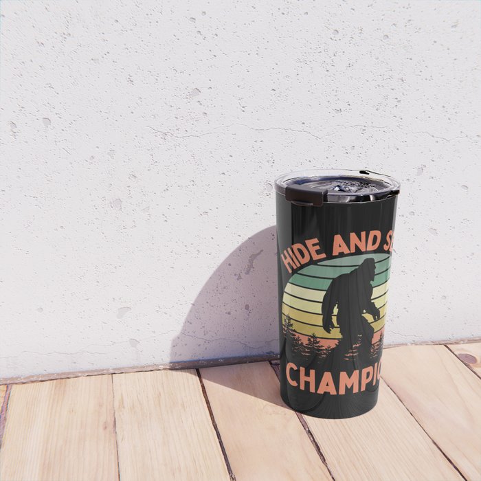 Bigfoot Hide And Seek Champion Funny Sasquatch Vintage Sunset Travel Mug Gallery Image 4
