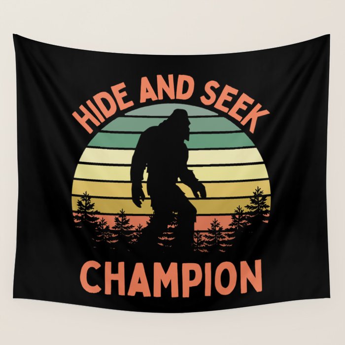 Bigfoot Hide And Seek Champion Funny Sasquatch Vintage Sunset Wall Tapestry Gallery Image 4