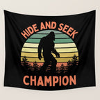 Bigfoot Hide And Seek Champion Funny Sasquatch Vintage Sunset Wall Tapestry Gallery Image 4