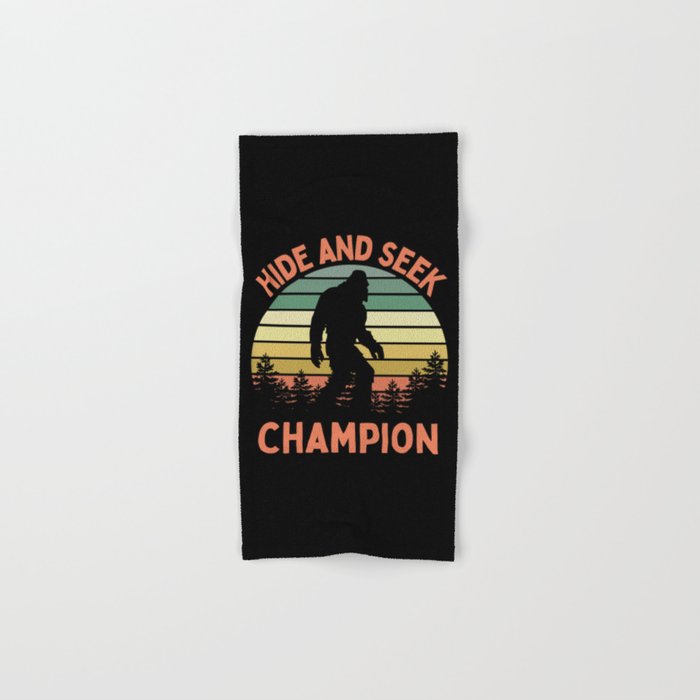 Bigfoot Hide And Seek Champion Funny Sasquatch Vintage Sunset Bath Towel Gallery Image 1