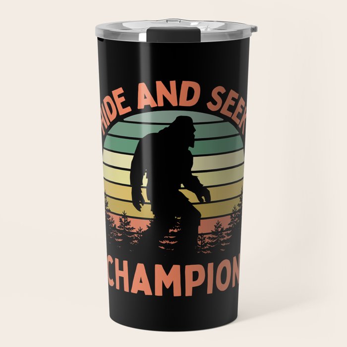 Bigfoot Hide And Seek Champion Funny Sasquatch Vintage Sunset Travel Mug Gallery Image 1