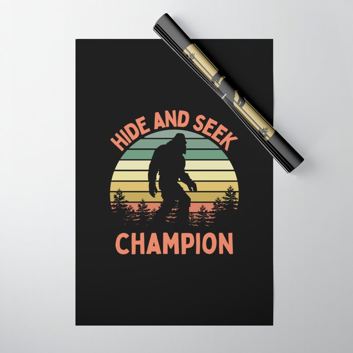 Bigfoot Hide And Seek Champion Funny Sasquatch Vintage Sunset Wrapping Paper Gallery Image 1