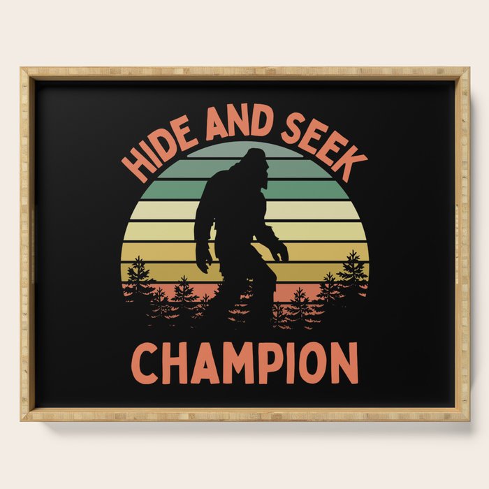 Bigfoot Hide And Seek Champion Funny Sasquatch Vintage Sunset Serving Tray Gallery Image 1