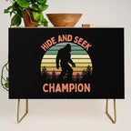 Bigfoot Hide And Seek Champion Funny Sasquatch Vintage Sunset Credenza Gallery Image 1