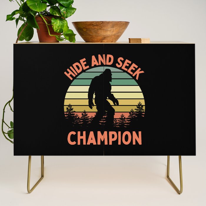 Bigfoot Hide And Seek Champion Funny Sasquatch Vintage Sunset Credenza Gallery Image 1
