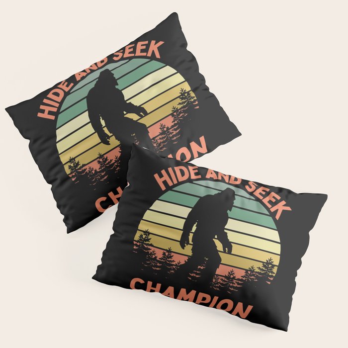 Bigfoot Hide And Seek Champion Funny Sasquatch Vintage Sunset Pillow Sham Gallery Image 1