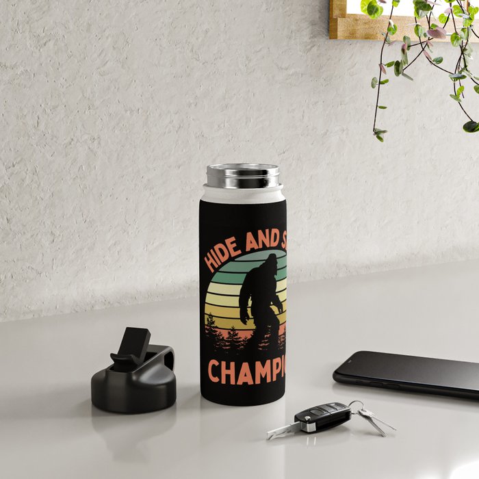 Bigfoot Hide And Seek Champion Funny Sasquatch Vintage Sunset Water Bottle Gallery Image 4