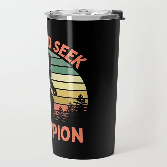 Bigfoot Hide And Seek Champion Funny Sasquatch Vintage Sunset Travel Mug Gallery Image 2
