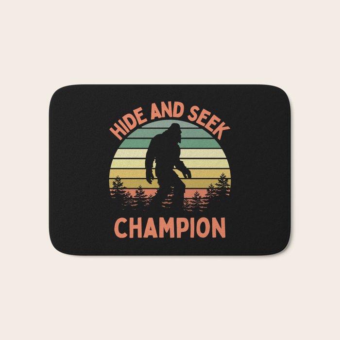 Bigfoot Hide And Seek Champion Funny Sasquatch Vintage Sunset Bath Mat Gallery Image 1