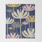 Bali Flowers Abstract Floral Pattern in Mustard, Pink, Gray, and Navy Blue Throw Blanket Gallery Image 2