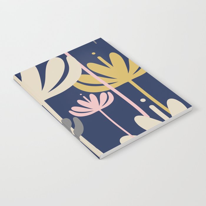 Bali Flowers Abstract Floral Pattern in Mustard, Pink, Gray, and Navy Blue Notebook Gallery Image 2