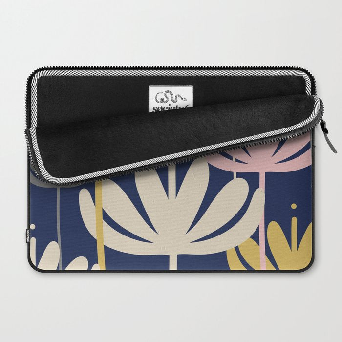 Bali Flowers Abstract Floral Pattern in Mustard, Pink, Gray, and Navy Blue Laptop Sleeve Gallery Image 2