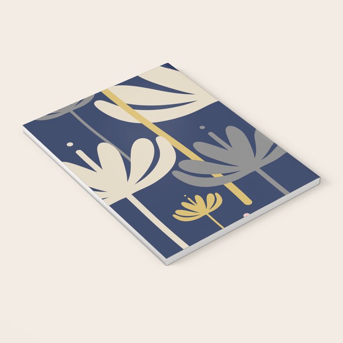 Bali Flowers Abstract Floral Pattern in Mustard, Pink, Gray, and Navy Blue Notebook Gallery Image 3