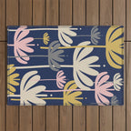 Bali Flowers Abstract Floral Pattern in Mustard, Pink, Gray, and Navy Blue Outdoor Rug Gallery Image 1