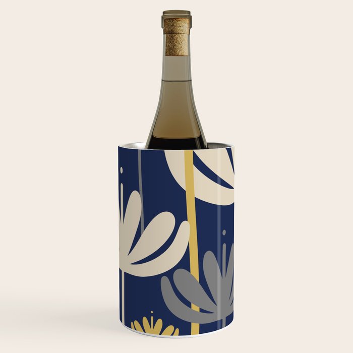 Bali Flowers Abstract Floral Pattern in Mustard, Pink, Gray, and Navy Blue Wine Chiller Gallery Image 2