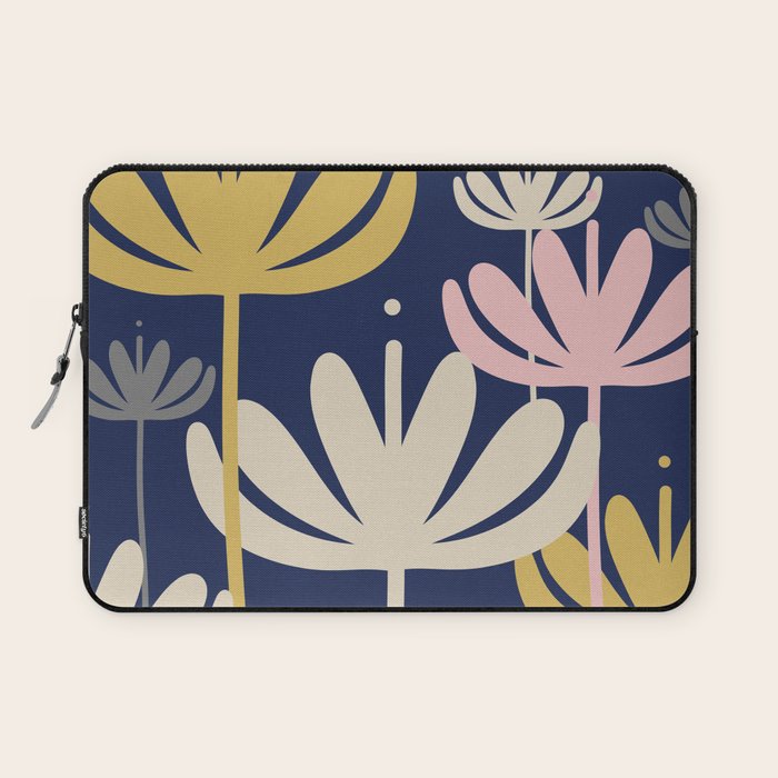 Bali Flowers Abstract Floral Pattern in Mustard, Pink, Gray, and Navy Blue Laptop Sleeve Gallery Image 1