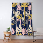 Bali Flowers Abstract Floral Pattern in Mustard, Pink, Gray, and Navy Blue Window Curtain Gallery Image 5