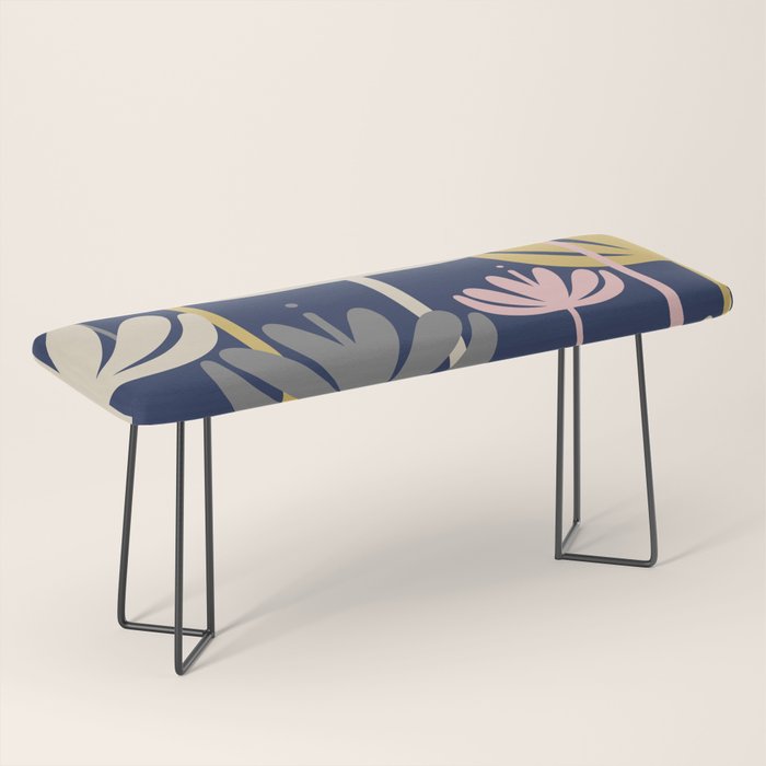 Bali Flowers Abstract Floral Pattern in Mustard, Pink, Gray, and Navy Blue Bench Gallery Image 1