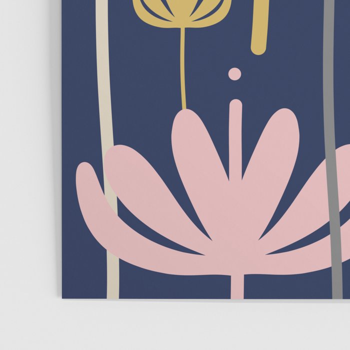 Bali Flowers Abstract Floral Pattern in Mustard, Pink, Gray, and Navy Blue Poster Gallery Image 3