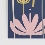 Bali Flowers Abstract Floral Pattern in Mustard, Pink, Gray, and Navy Blue Poster Gallery Image 3