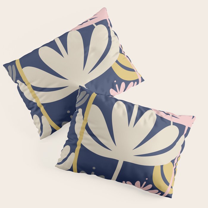 Bali Flowers Abstract Floral Pattern in Mustard, Pink, Gray, and Navy Blue Pillow Sham Gallery Image 3