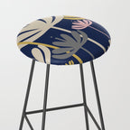 Bali Flowers Abstract Floral Pattern in Mustard, Pink, Gray, and Navy Blue Stool Gallery Image 2