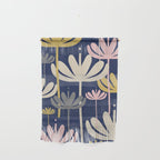 Bali Flowers Abstract Floral Pattern in Mustard, Pink, Gray, and Navy Blue Wall Hanging Gallery Image 1
