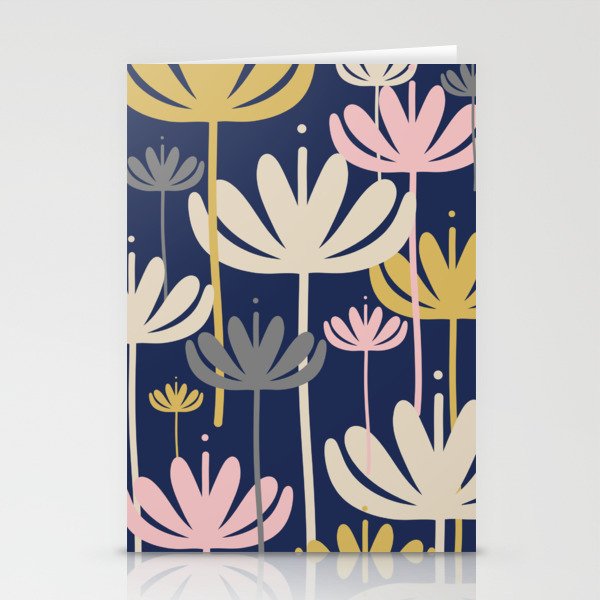 Bali Flowers Abstract Floral Pattern in Mustard, Pink, Gray, and Navy Blue Stationery Card Gallery Image 2