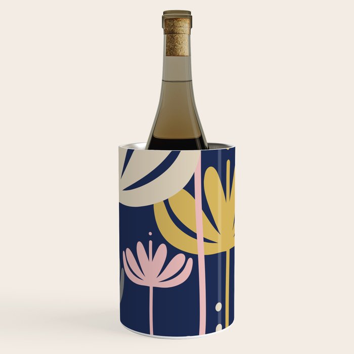 Bali Flowers Abstract Floral Pattern in Mustard, Pink, Gray, and Navy Blue Wine Chiller Gallery Image 3
