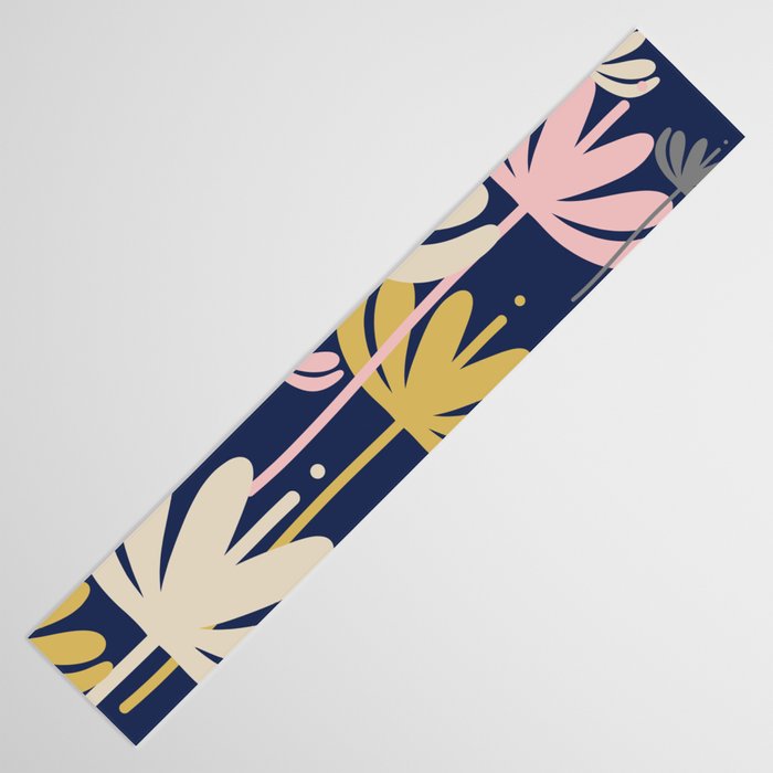 Bali Flowers Abstract Floral Pattern in Mustard, Pink, Gray, and Navy Blue Table Runner Gallery Image 3