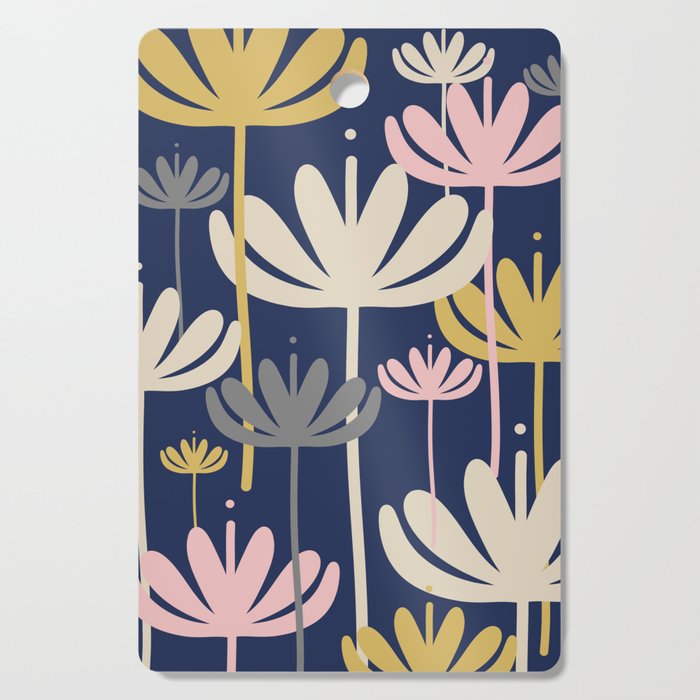 Bali Flowers Abstract Floral Pattern in Mustard, Pink, Gray, and Navy Blue Cutting Board Gallery Image 1