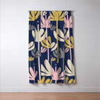 Bali Flowers Abstract Floral Pattern in Mustard, Pink, Gray, and Navy Blue Window Curtain Gallery Image 3