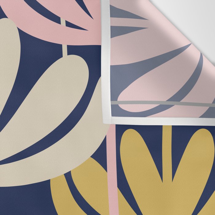 Bali Flowers Abstract Floral Pattern in Mustard, Pink, Gray, and Navy Blue Wall Tapestry Gallery Image 3