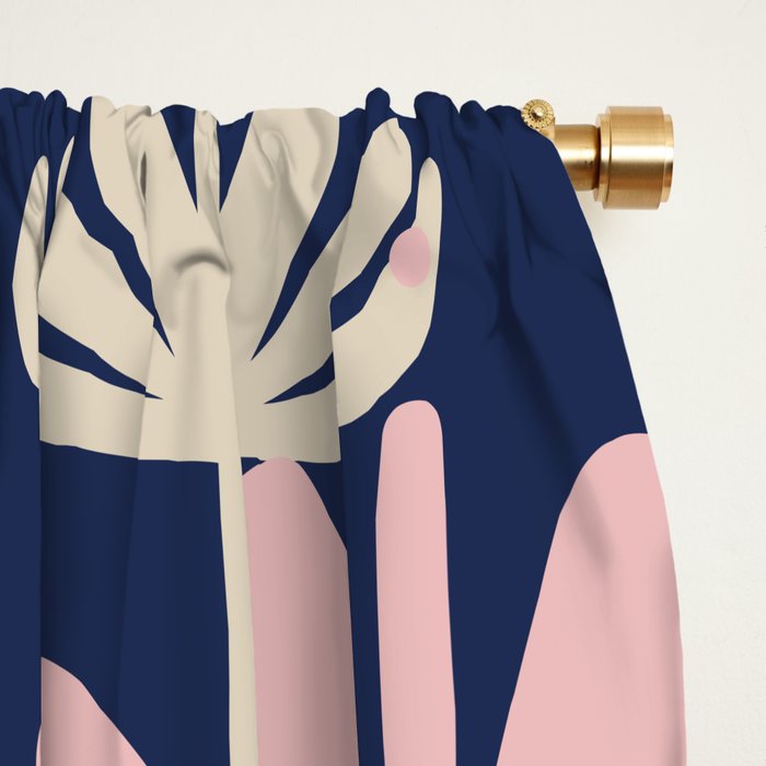 Bali Flowers Abstract Floral Pattern in Mustard, Pink, Gray, and Navy Blue Window Curtain Gallery Image 2