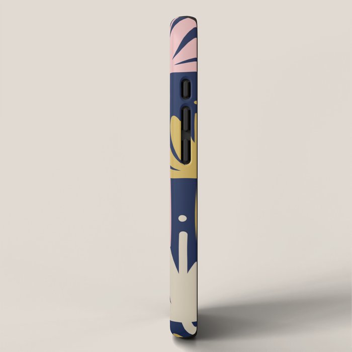 Bali Flowers Abstract Floral Pattern in Mustard, Pink, Gray, and Navy Blue iPhone Case Gallery Image 2