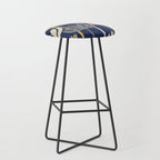 Bali Flowers Abstract Floral Pattern in Mustard, Pink, Gray, and Navy Blue Stool Gallery Image 1