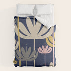 Bali Flowers Abstract Floral Pattern in Mustard, Pink, Gray, and Navy Blue Duvet Cover Gallery Image 6