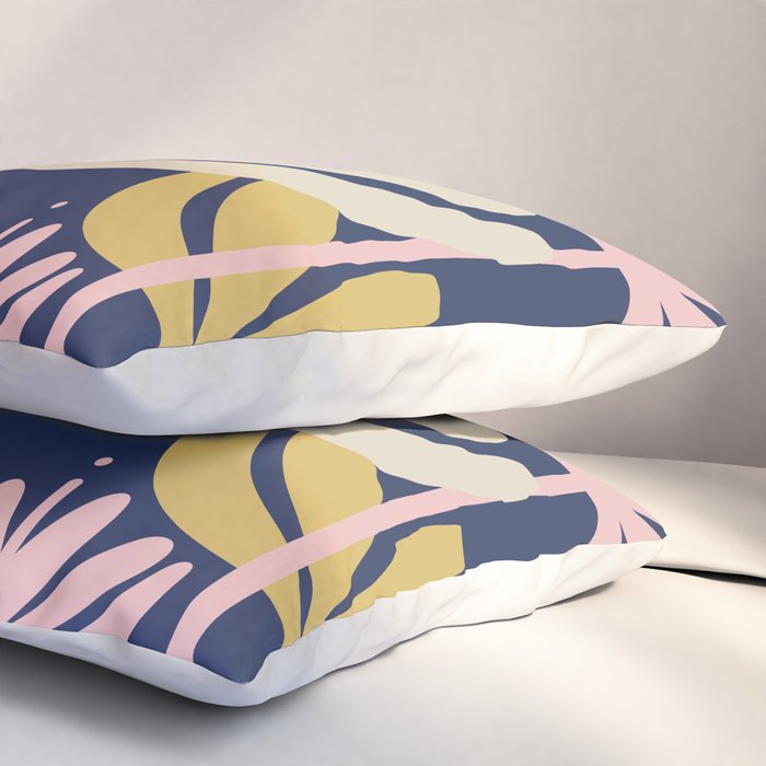 Bali Flowers Abstract Floral Pattern in Mustard, Pink, Gray, and Navy Blue Pillow Sham Gallery Image 3