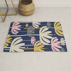 Bali Flowers Abstract Floral Pattern in Mustard, Pink, Gray, and Navy Blue Rug Gallery Image 1