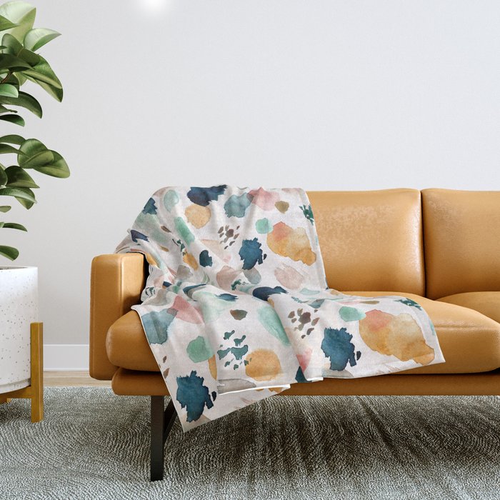 WILD WHIMS Abstract Watercolor Brush Strokes Throw Blanket Gallery Image 1