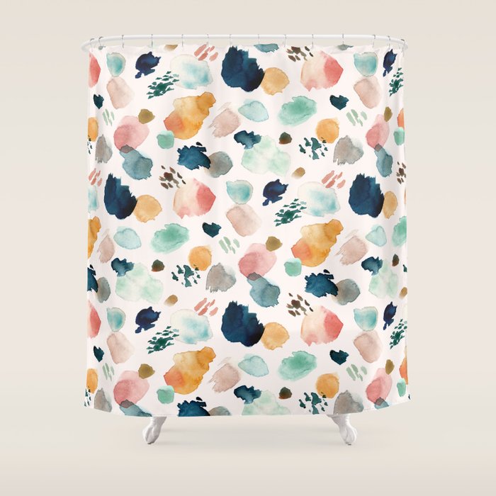 WILD WHIMS Abstract Watercolor Brush Strokes Shower Curtain Gallery Image 1