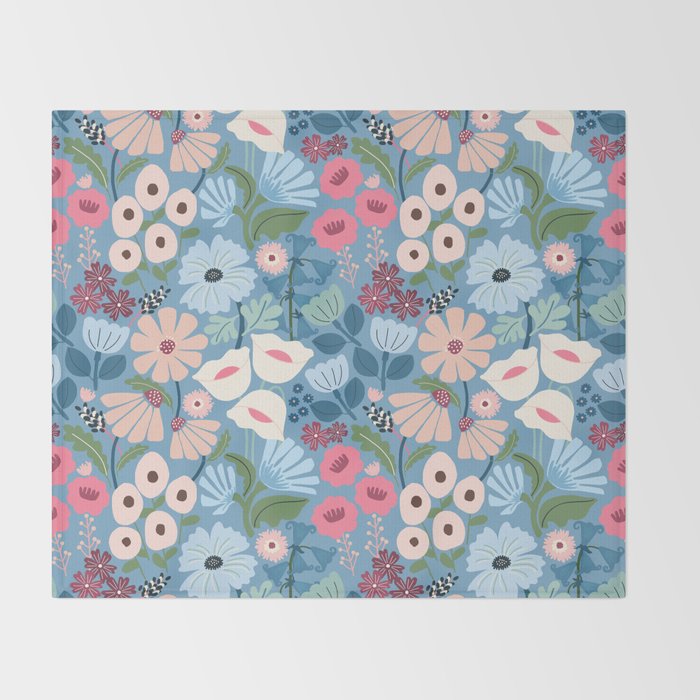 Meadow muse - heritage blue Throw Blanket Gallery Image 2