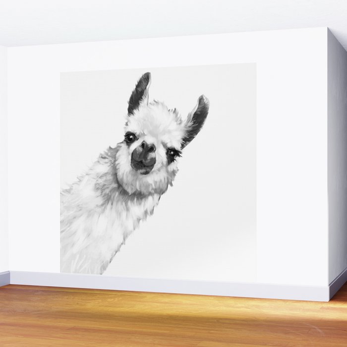 Sneaky Llama Black and White Wall Mural Gallery Image 2