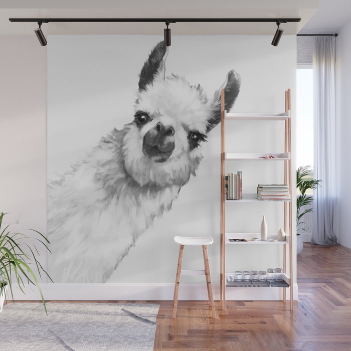 Sneaky Llama Black and White Wall Mural Gallery Image 1