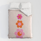 Les Fleurs | 01 - Abstract Retro Floral, Pink And Orange Print Preppy Flowers Comforter Gallery Image 6